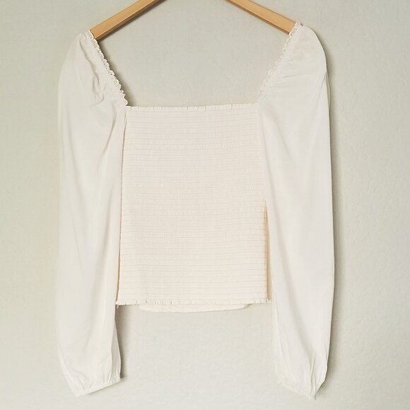 Reformation Isadora Top Blouse Eyelet Lace Trim Smocked Back Ivory Size 6 $148 - Picture 9 of 16